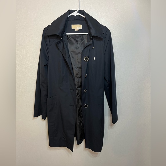 MICHAEL Michael Kors black trench coat with hood size Medium - Picture 3 of 6